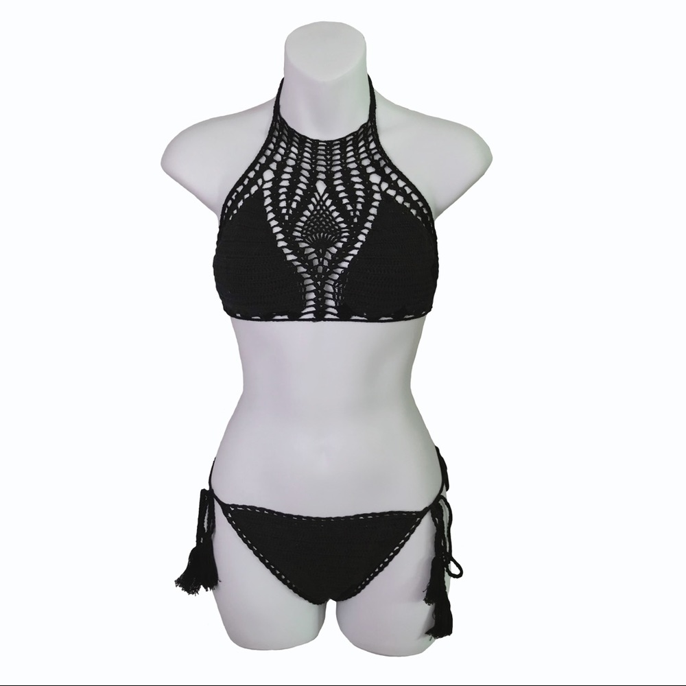 Black Crochet Bikini Set S